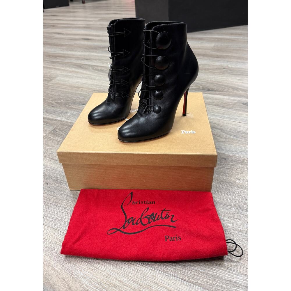 Christian Louboutin Booties Booton 100B Black Nappa Leather Boots w/Box Sz. 39